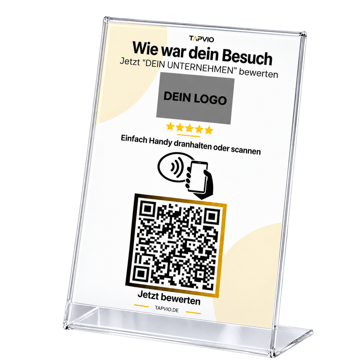 TAPVIO Bewertungsaufsteller Basic aus Acryl mit NFC und QR-Code