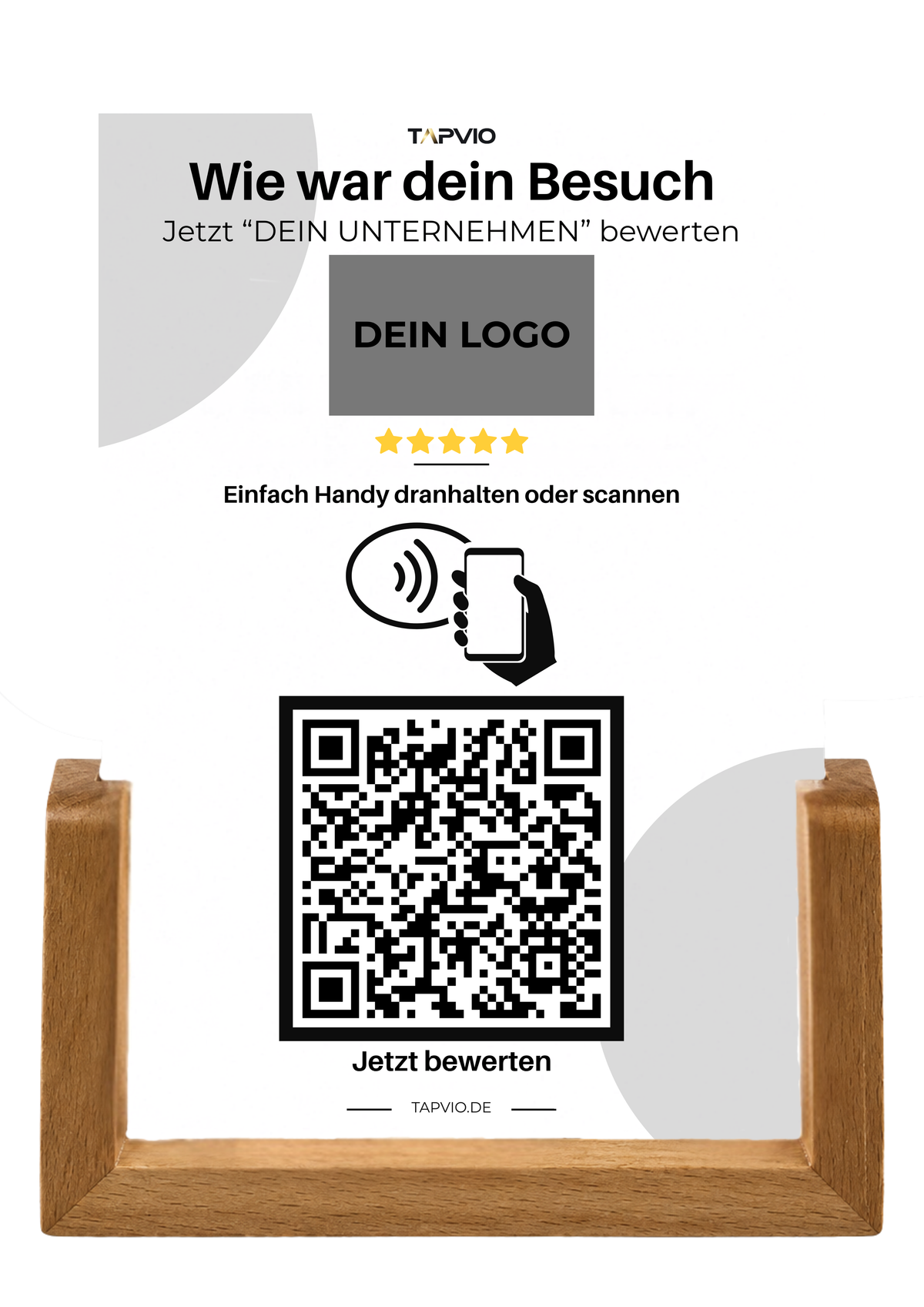 TAPVIO Bewertungsaufsteller Premium in Holz mit NFC und QR-Code