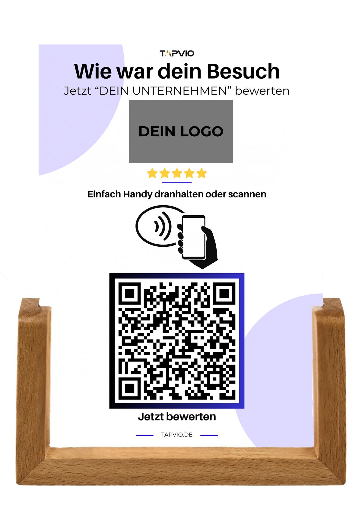 TAPVIO Bewertungsaufsteller Premium mit Blauem Design, NFC und QR-Code