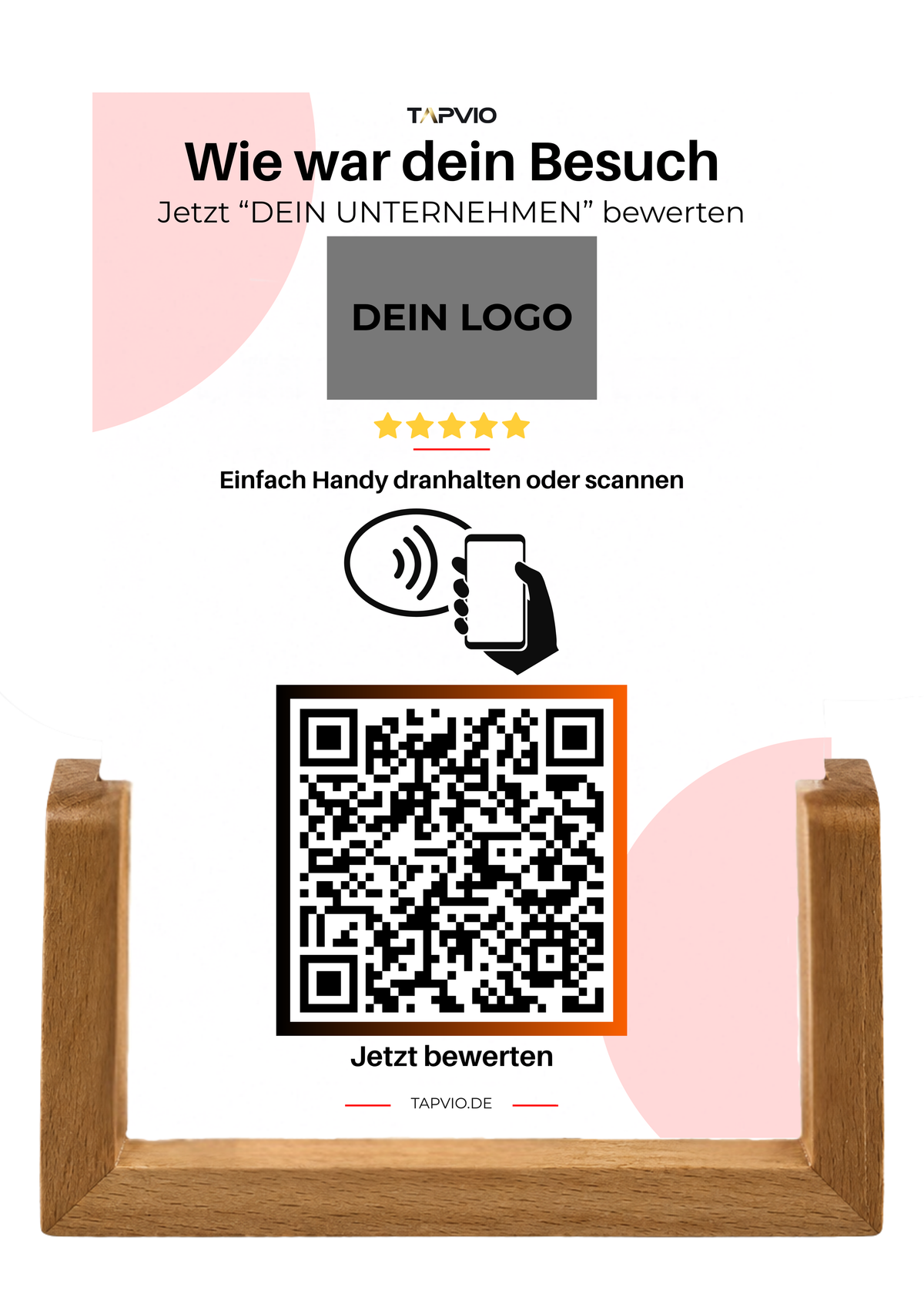 - TAPVIO Bewertungsaufsteller Premium mit rotem Design, NFC und QR-Code