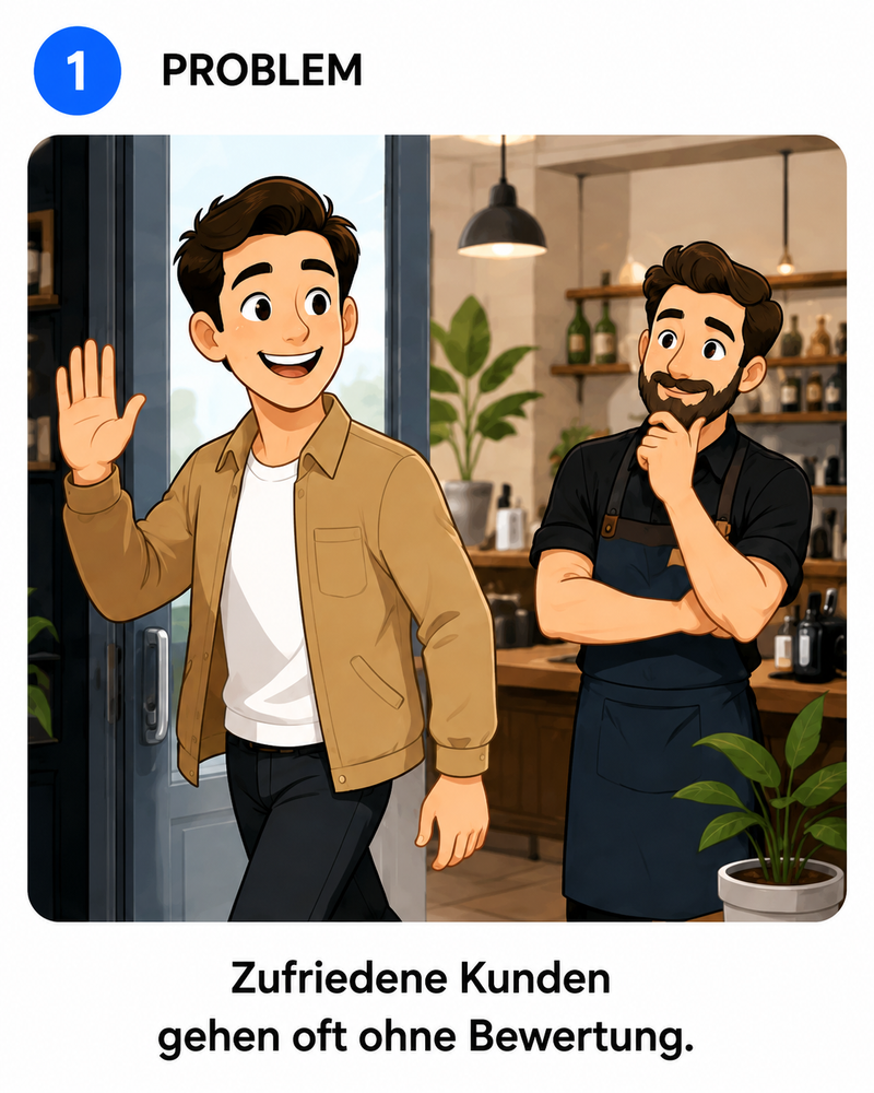 Zufriedener Kunde verlässt Café ohne Google-Bewertung
